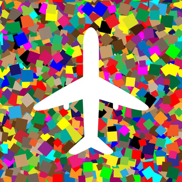 Flygplan tecken illustration. Vektor. Vit ikon på färgglada backg — Stock vektor
