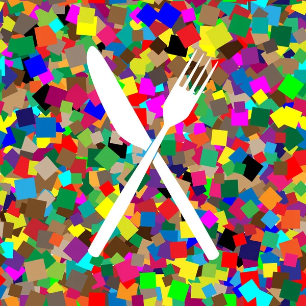 叉子和刀牌。矢量.彩色背景上的白色图标 w — 图库矢量图片