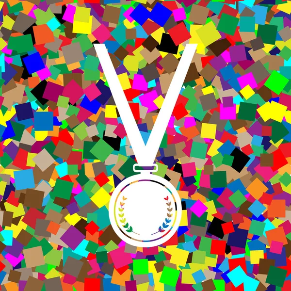 Medalha sinal simples. Vector. Ícone branco sobre fundo colorido sagacidade — Vetor de Stock