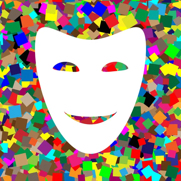 Komedie theatrale maskers. Vector. Wit pictogram op kleurrijke CHTERGRO — Stockvector
