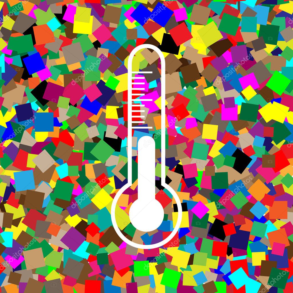 Meteo diagnostic technology thermometer sign. Vector. White icon