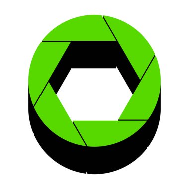 Fotoğraf illüstrasyon işareti. Vektör. Siyah yan o ile 3D simge yeşil