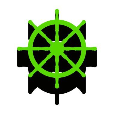 Tekerlek işareti gemi. Vektör. Beyaz üzerine siyah tarafı ile 3D simge yeşil 