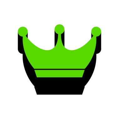 Kral taç işareti. Vektör. Beyaz üzerine siyah tarafı ile 3D simge yeşil 