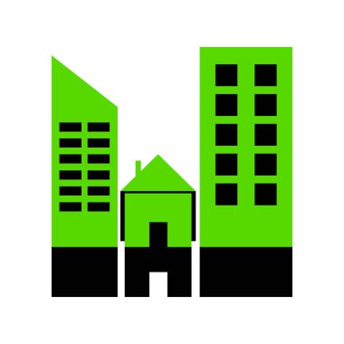 Emlak işareti. Vektör. Beyaz üzerine siyah tarafı ile 3D simge yeşil