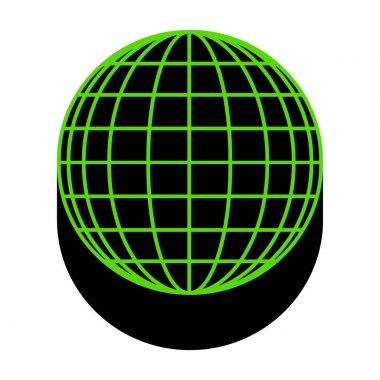 Dünya küre işareti. Vektör. Beyaz üzerine siyah tarafı ile 3D simge yeşil