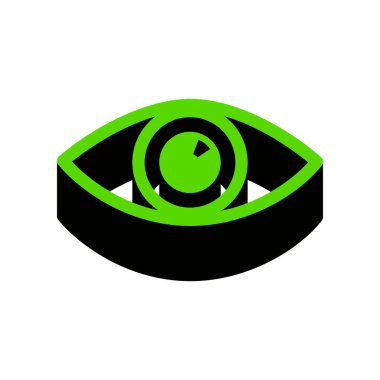 Göz işareti illüstrasyon. Vektör. Üzerinde siyah tarafı ile 3D simge yeşil 