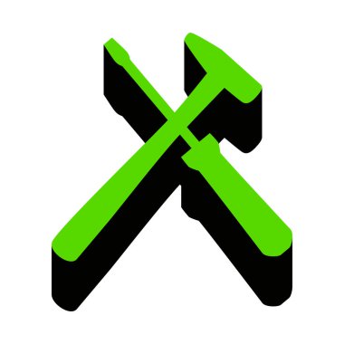 Araçlar illüstrasyon işareti. Vektör. Siyah yan o ile 3D simge yeşil