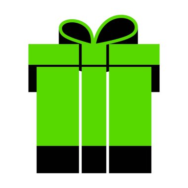 Hediye kutusu işareti. Vektör. Siyah beyaz ba tarafında ile 3D simge yeşil