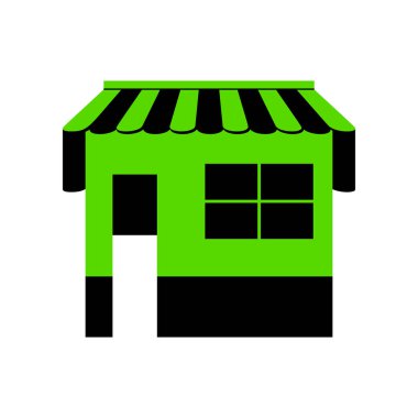 Mağaza işareti illüstrasyon. Vektör. Siyah yan o ile 3D simge yeşil