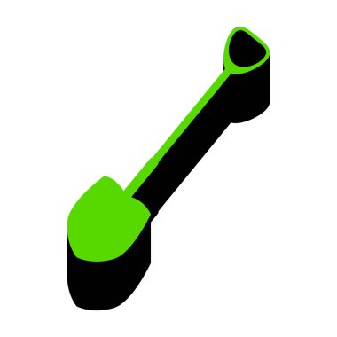 Kürek bahçede çalışmak. Vektör. Siyah s ile 3D simge yeşil