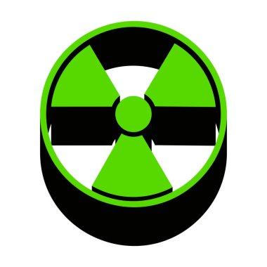 Radyasyon yuvarlak işareti. Vektör. W üzerinde siyah tarafı ile 3D simge yeşil