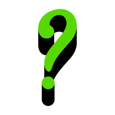 Soru işareti işareti. Vektör. WHI üzerinde siyah tarafı ile 3D simge yeşil