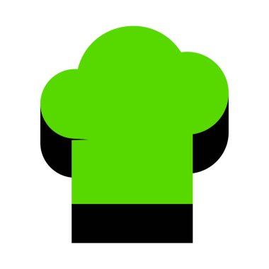 Şef kap işareti. Vektör. Siyah beyaz ba tarafında ile 3D simge yeşil