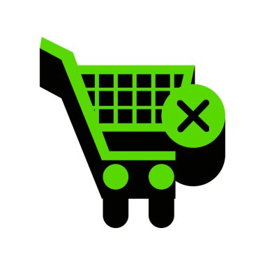 Alışveriş sepeti silme işareti ile. Vektör. 3D simge siyah yeşil