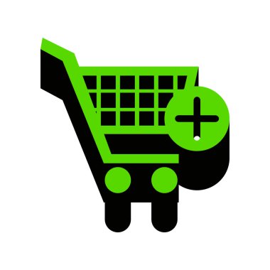 Ekleme işareti işareti ile alışveriş sepeti. Vektör. Bla ile 3D simge yeşil