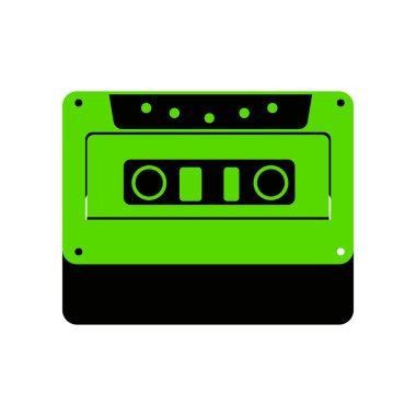 Kaset simgesi, ses bandı işareti. Vektör. 3D simge siyah yeşil