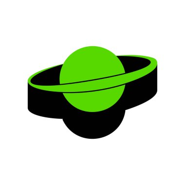 Gezegen yer işareti. Vektör. W üzerinde siyah tarafı ile 3D simge yeşil