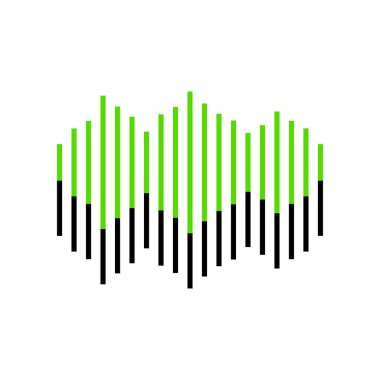 Ses dalgaları simgesi. Vektör. Beyaz üzerine siyah tarafı ile 3D simge yeşil