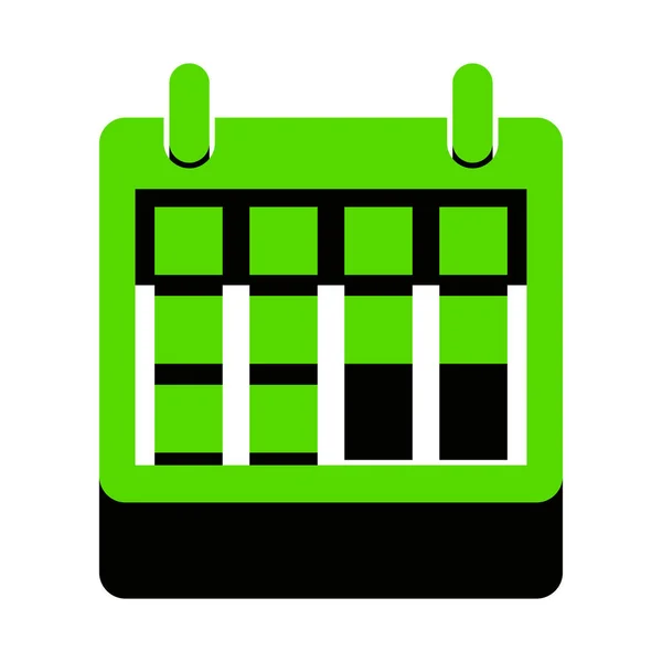 Signo de calendario ilustración. Vector. Icono verde 3d con sid negro — Vector de stock