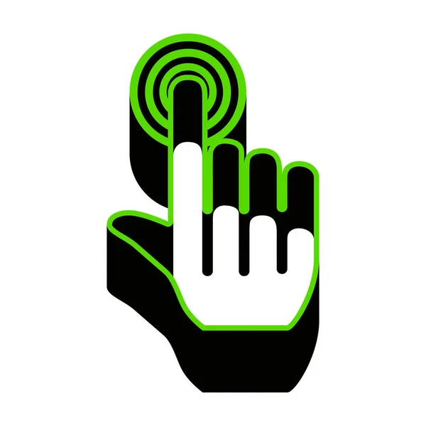 Mano haga clic en botón. Vector. Icono verde 3d con lado negro en w — Vector de stock