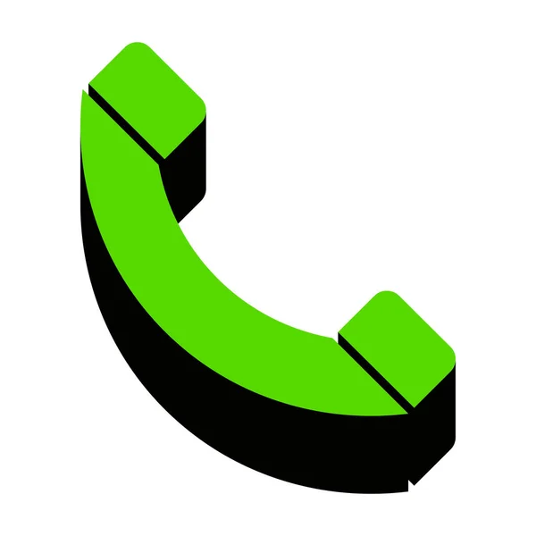 Telefon tecken illustration. Vektor. Grön med svart sida o lilla 3d ikonen — Stock vektor