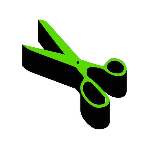 Scissors sign illustration. Vector. Green 3d icon with black sid — Stock Vector