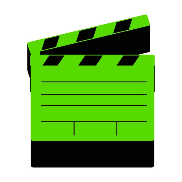 Film clap board bioscoop teken. Vector. Groen 3d pictogram met zwarte si — Stockvector