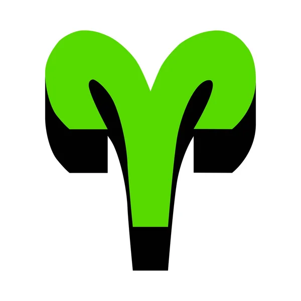 Ilustrasi tanda Aries. Vektor. Ikon 3d hijau dengan sisi o hitam - Stok Vektor