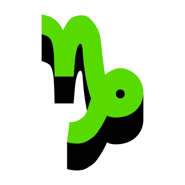 Capricorno segno illustrazione. Vettore. Icona 3d verde con si nero — Vettoriale Stock