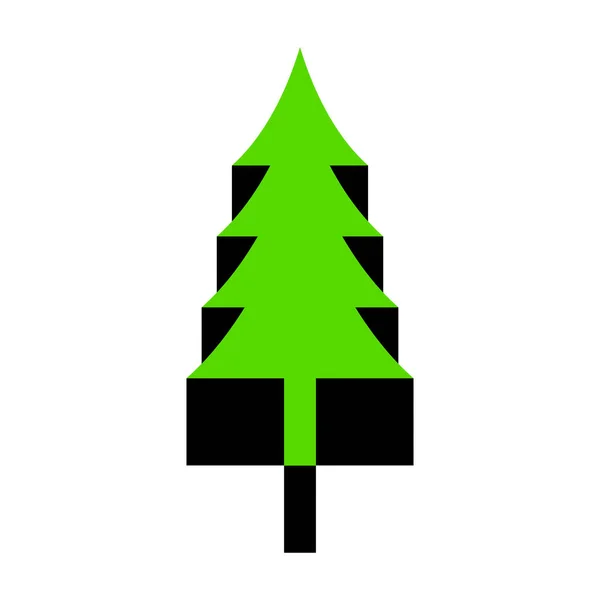 Nový rok stromů znamení. Vektor. Zelená 3d ikonu s černou stranou na whi — Stockový vektor