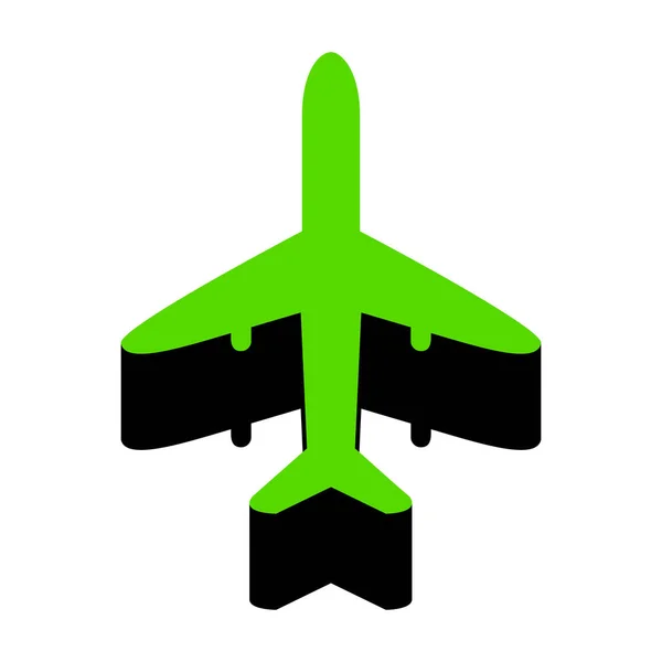 Ilustração do sinal do avião. Vector. Ícone 3D verde com sid preto — Vetor de Stock