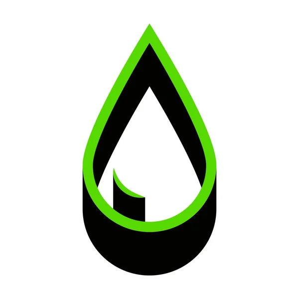 Kropla wody znak. Wektor. Zielona ikona 3d z czarną stroną na whi — Wektor stockowy