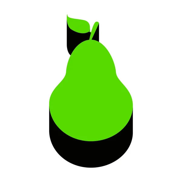 Gruszka ilustracja znak. Wektor. Zielona ikona 3d z czarną stroną na — Wektor stockowy