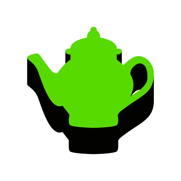 Tea maker sign. Vector. Green 3d icon with black side on white b — Stock Vector