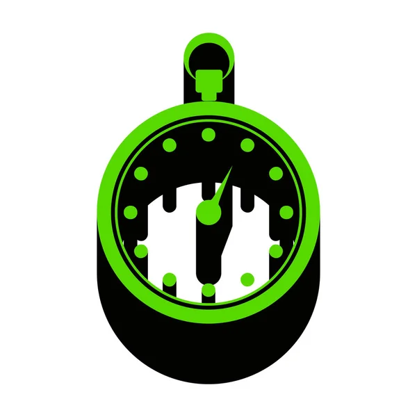 Signo de cronómetro ilustración. Vector. Icono verde 3d con negro si — Vector de stock