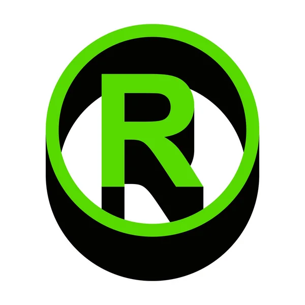 Signo de marca registrada. Vector. Icono verde 3d con lado negro — Vector de stock