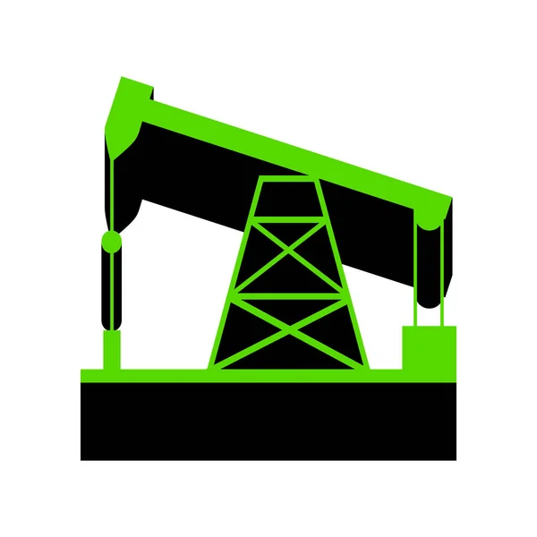 Oil drilling rig sign. Vector. Green 3d icon with black side on — Stock Vector