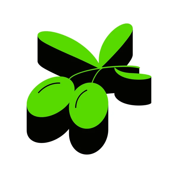 Illustration du signe des olives. Vecteur. Icône 3d verte avec côté noir — Image vectorielle