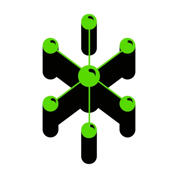 Illustrazione del segno molecolare. Vettore. Icona 3d verde con lato nero — Vettoriale Stock