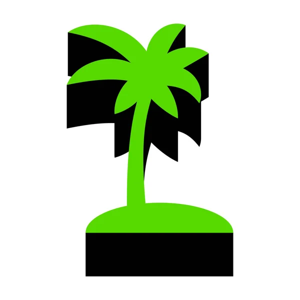 Kókusz-palm tree jele. Vektor. Zöld 3D-s ikon fekete oldalán, a — Stock Vector