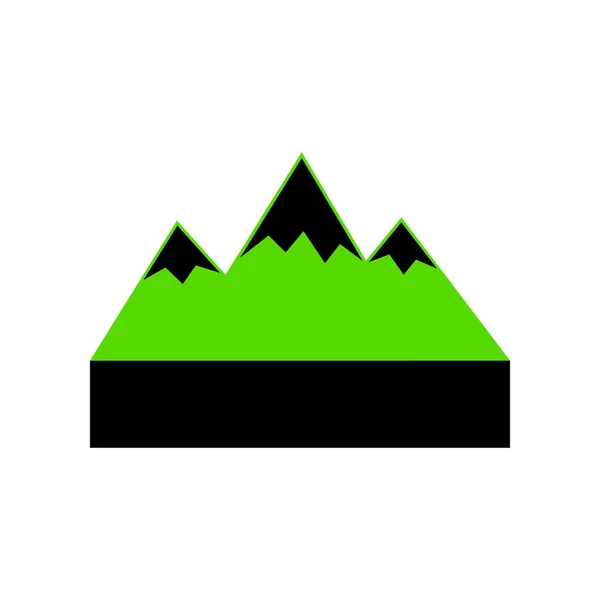 Signo de montaña ilustración. Vector. Icono verde 3d con sid negro — Archivo Imágenes Vectoriales