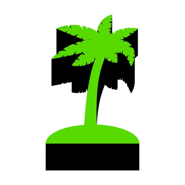 Kókusz-palm tree jele. Vektor. Zöld 3D-s ikon fekete oldalán, a — Stock Vector