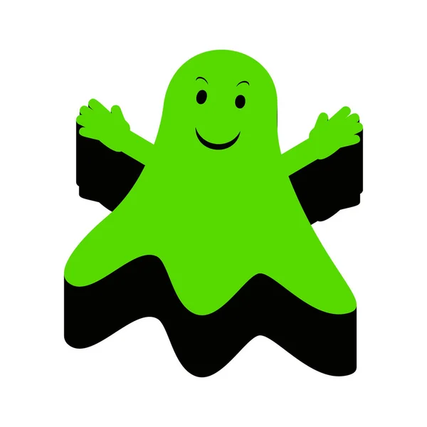 Ghost teken. Vector. Groen 3d pictogram met zwarte kant op witte backg — Stockvector