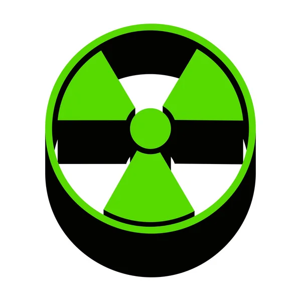 Radiation Round sign. Vector. Green 3d icon with black side on w — Stock Vector