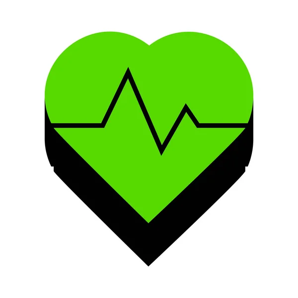 Illustrazione del segno del battito cardiaco. Vettore. Icona 3d verde con si nero — Vettoriale Stock