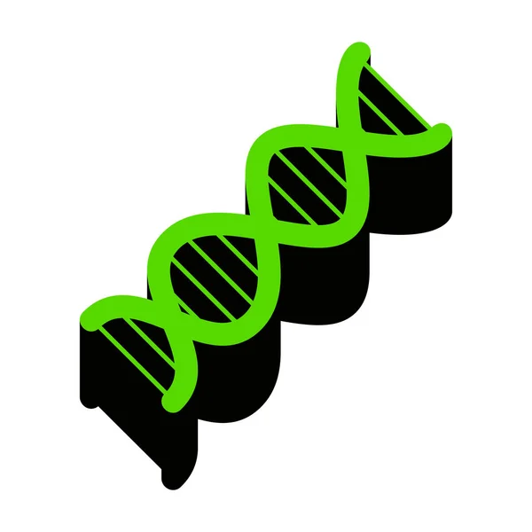 Знак ДНК. Вектор. Зелена 3d іконка з чорною стороною на білому фоні — стоковий вектор