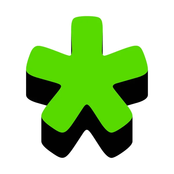 Signe astrologique astérisque. Vecteur. Icône 3d verte avec côté noir sur whi — Image vectorielle