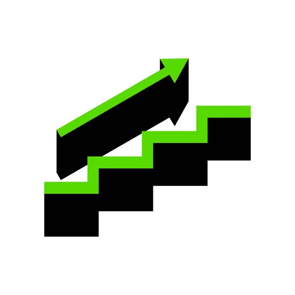 Escalera con flecha. Vector. Icono verde 3d con lado negro en blanco — Vector de stock