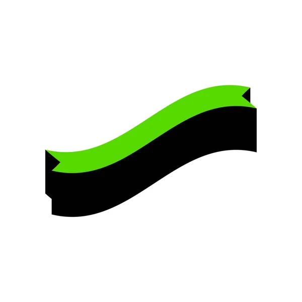 Un ruban de bannière. Vecteur. Icône 3d verte avec côté noir sur whi — Image vectorielle